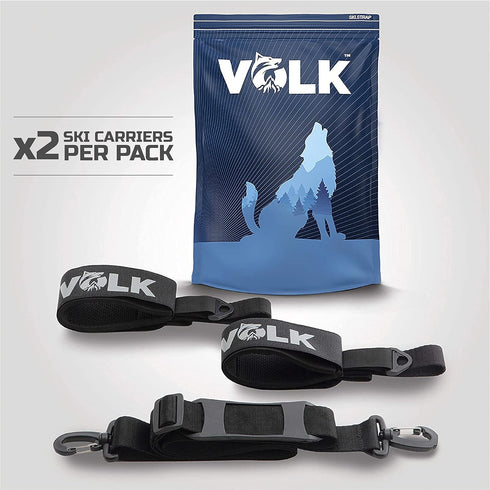 Volk Ski Strap and Pole Carrier - 2 Sets per Pack, Adjustable Size for Easy Transportation of Ski Gear