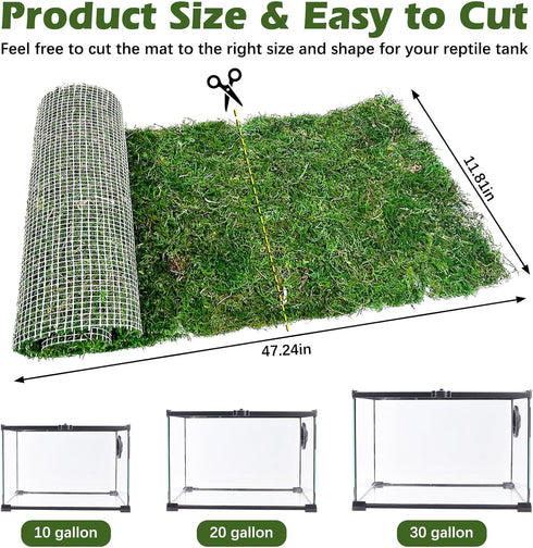 (11.81" 47.24") Reptile Carpet Cuttable Terrarium Mat Artificial Moss Reptile Liner Green Substrate Flooring Bearded
