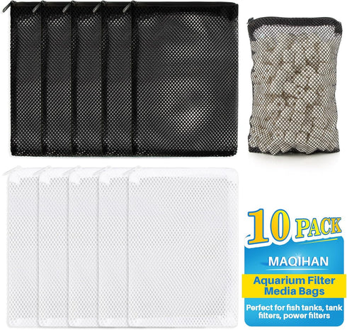 10pcs Aquarium Filter Media Bags - Reusable Mesh Filter Bags with Zipper for Activated Carbon & Ceramic Rings, 5.9 x