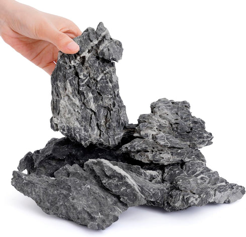 6 PCS Natural Seiryu Stones, 6-8'' Slate Stones for Aquariums, Terrariums, and Reptile Enclosures