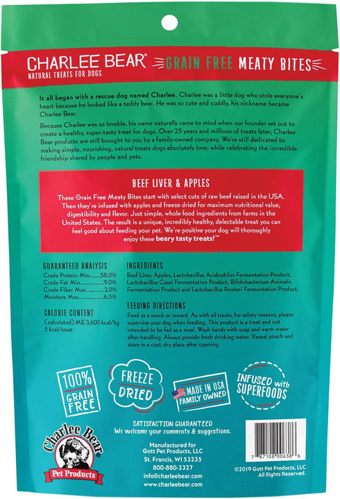 Charlee Bear Meaty Bites Dog Treats, 2.5oz Beef Liver & Apples