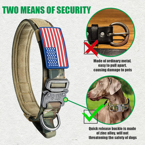 Tactical Military Dog Collar - Adjustable Nylon Heavy Duty with Metal Buckle and Handle for Dog Training (Camo, XL)