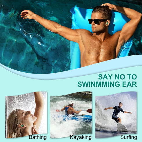 Swimming Ear Plugs for Adults, 3 Pairs Waterproof Reusable Silicone for Swimming and Surfing