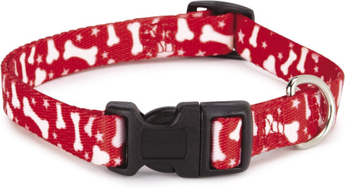 Nylon Pooch Patterns Dog Collar, Fits Necks 10" to 16", Red Bone