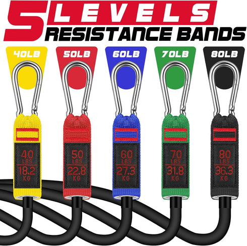 Resistance Bands, Exercise Bands with Door Anchor and Ankle Straps, Elastic Bands for Physical Therapy, Fitness Workout