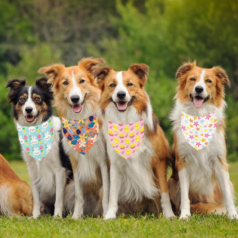 36Pcs Whaline Spring Dog Bandana Triangle Pet Scarf Adjustable Double-Sided Puppy Neckerchief Colorful Egg Floral Bunny