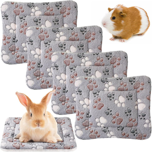 4 Pack Ultra Soft Dog Cat Bed Mat, Cozy Washable Reversible Fleece with Cute Prints, 13 x 10 Inches, Light Gray