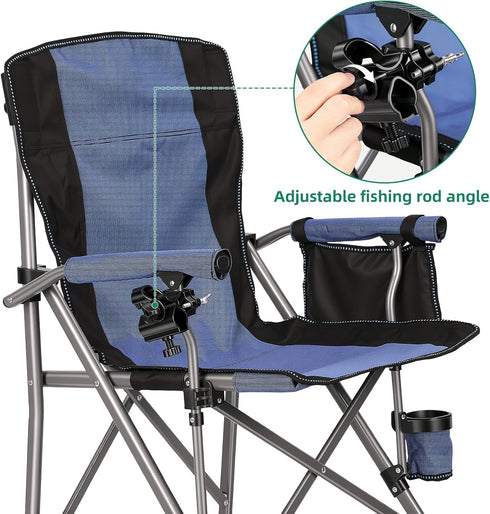 UDIYO 150Kg New Folding Fishing Chair with Rod Holder, Heavy Duty All Terrain Chair with Side Pocket, Cup Holder