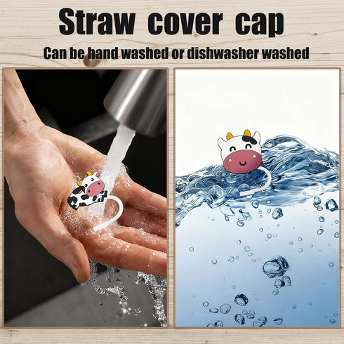 LUBNYSO 4Pcs 10mm (0.4in) Dairy cow Silicone Straw Cover Cap for Stanley Cup, Reusable