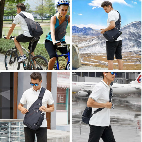 TUDEQU Sling Bag for Men, 8 Pocket 19L Crossbody Sling Backpack