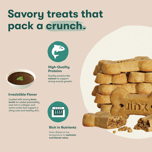 16oz Jinx Oven-Baked Salmon Bone Broth Biscuit Dog Treats - Crunchy, All Natural, Superfood-Rich with High-Protein