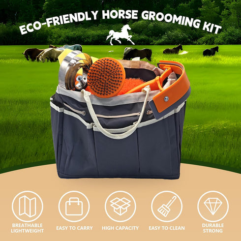 GuZhiYue 12-Piece Set Professional Horse Brush Kit with Storage Tote, Grooming for Daily Stable Care, Includes Curry