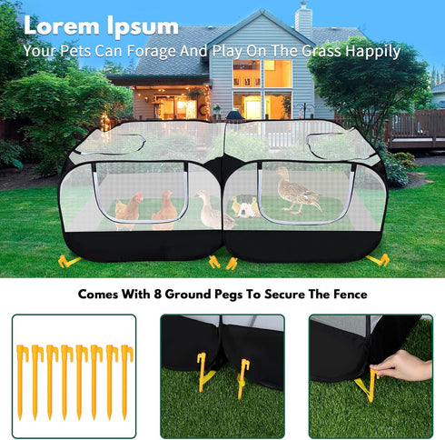 Small Animal Playpen, Portable Chicken Run Coop with Detachable Bottom and Breathable Mesh Walls, Foldable Pet