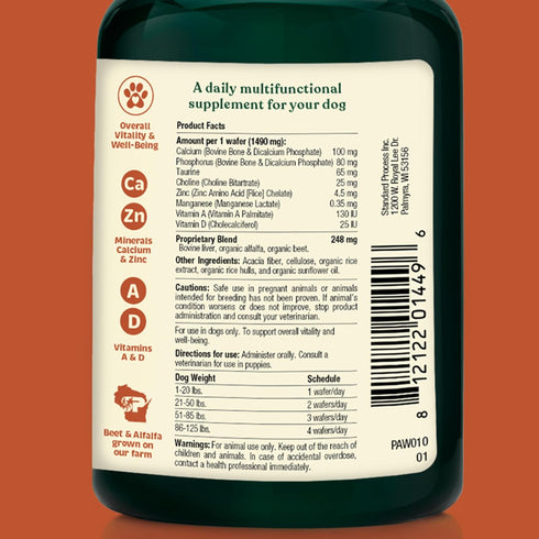 Health + Vitality for Dogs, Pet Supplement for Immune System, Coat, Liver Health & More - 90 Chewable Wafers