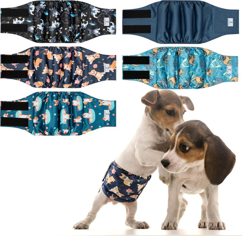 5 Pack Dog Diapers Male,Reusable Leakproof Pet Soft Dog Belly Band Wraps,High Absorbency Male Dog Diaper,Wider Washable