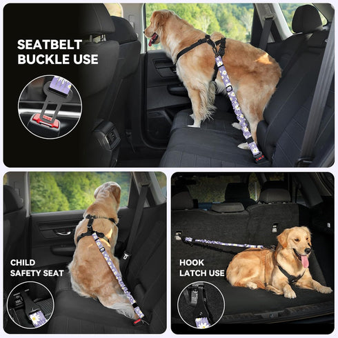 2Pack 3-in-1 360 Pawaboo Dog Seatbelt for Car, Dog Car Seat Belt Bungee, Dogs Tether for Cars with Buckle & Hook Latch