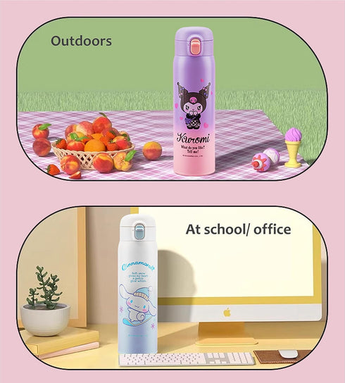 Kuromi Stainless Steel Insulated Water Bottle with Bag, 480ml