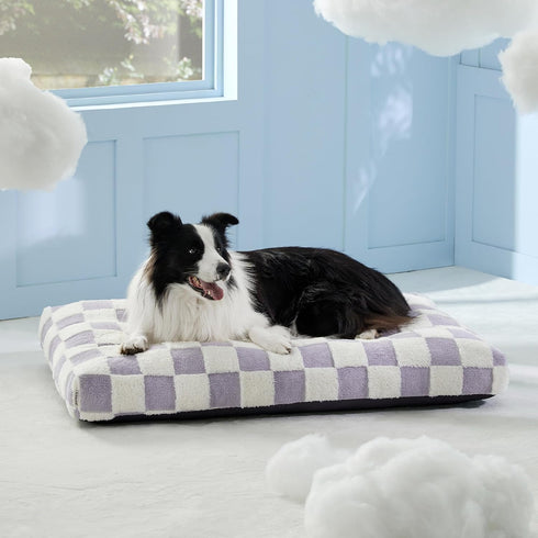 Lesure Large Dog Bed - Thick Shredded Chopped Foam Pet Bed, Indoor with Removable Cover, 36'x27', Purple