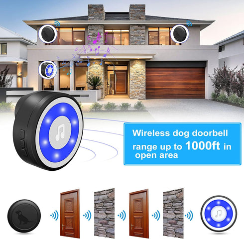 IP65 1000ft 20 4 (2 MYPIN Wireless Dog Doorbell, Dog Bells for Potty Training Waterproof Touch Button Doggie Doorbell
