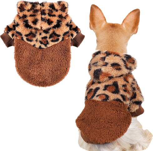 Fleece Dog Sweaters for Small Dogs, Cute Warm Puppy Chihuahua Sweater (Leopard, Small)