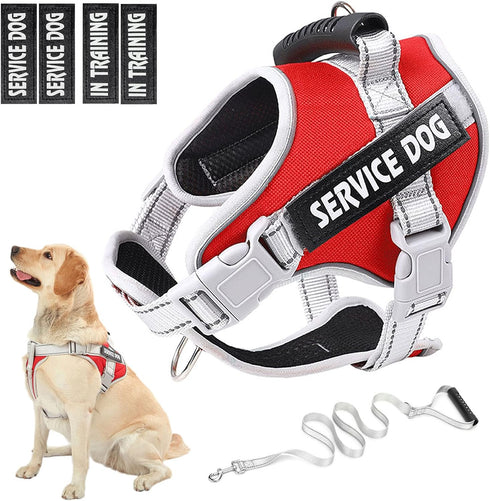 Service Dog Vest Harness - No Pull Training Harness with Handle & 5ft Leash, Adjustable Reflective No Choke for Pets