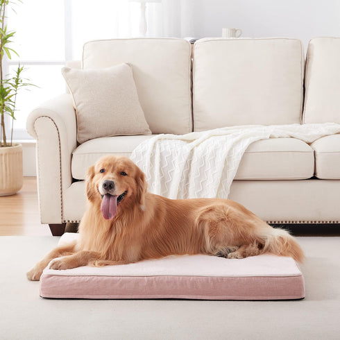 Memory Foam Large Dog Bed with Cooling Gel Foam, Orthopedic Crate Bed, Waterproof Liner, Washable Cover for Medium