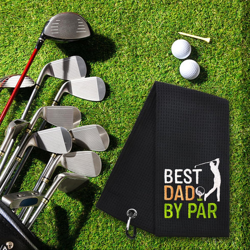 Hafhue Best Dad by Par Embroidered Golf Towel, Golf Accessories Gift for Dad, Grandpa, Birthday, Retirement