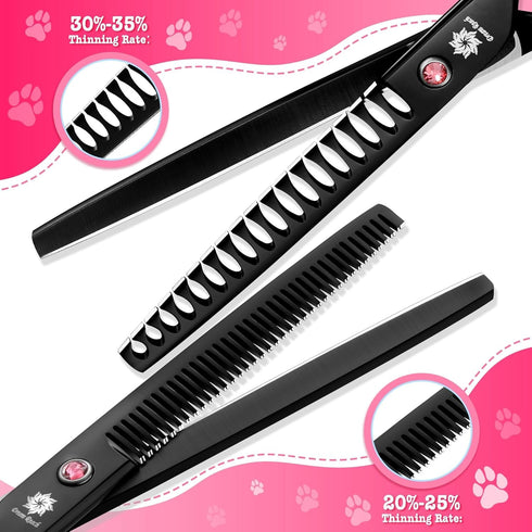 7" 6 1 Set Dream Reach Dog Grooming Scissors - Professional in Sharp Dog Shears Thinning, Chunker, Straight, Curved