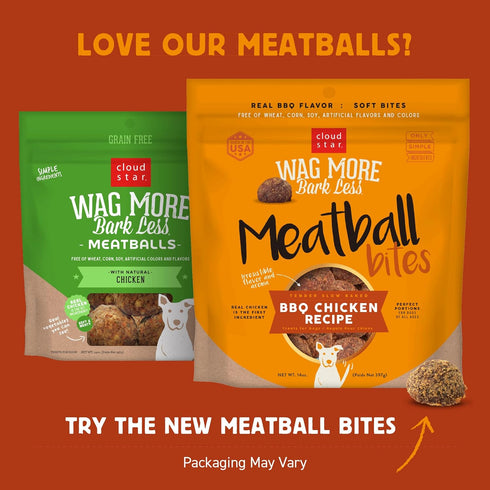 Cloud Star Wag More Bark Less Chicken Meatballs – Soft Grain Free Natural Dog Treats, 14 oz.