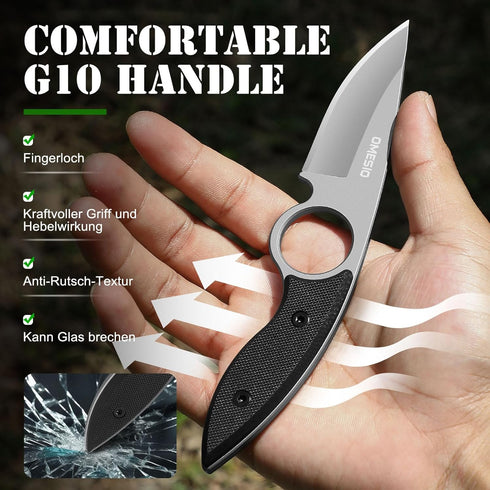 Omesio Small Fixed Blade Knife, Tactical Camping Survival Knife with Kydex Sheath, 2.68-Inch Drop Point Blade