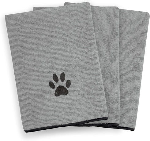 Ritz Premium Embroidered Microfiber Pet Towel (3-Pack), 18" x 28", Highly Absorbent, Fast-Drying, Long-Lasting, Super Soft 80% Polyester and 20% Polyamide Pet Cloth, Grey by Ritz