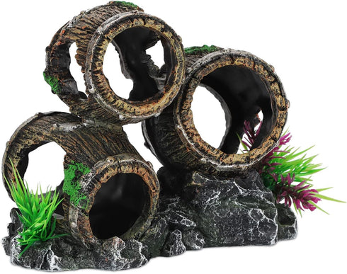 UNEAK Aquarium Decorations, Three Stacked Broken Barrels Ornament for Fish Tank Landscaping, Resin for