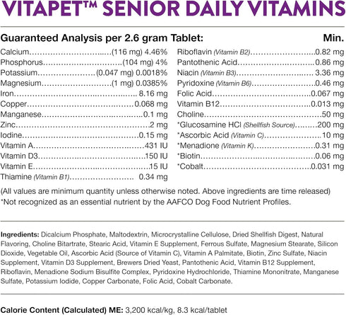 NaturVet VitaPet Senior Daily Vitamins for Senior Dogs, Plus Glucosamine, 60 Time Release Tablets