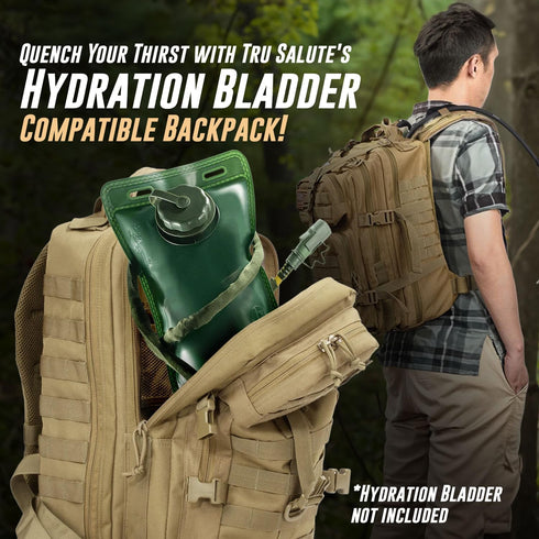 Tru Salute 45L Military Tactical Backpack, Large Army 3 Day Assault Pack Molle Bugout Bag (Tan)
