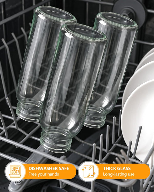 10.5 oz, 8 Pack Zukro Glass Juice Bottles Reusable Small Clear Water Container With Stainless Steel Lids & Straw