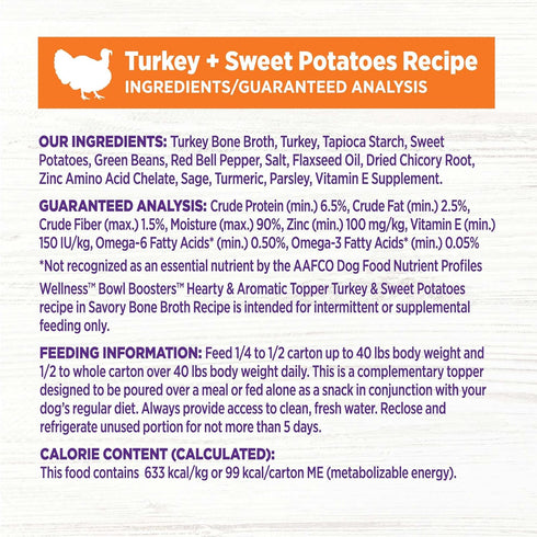 Wellness Bowl Boosters Hearty Toppers, Turkey & Sweet Potatoes Recipe in Savory Bone Broth, 5.5 Ounce Pouch (Pack of 12)
