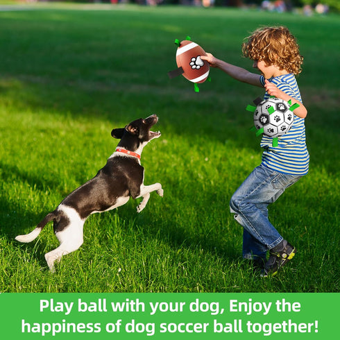 QDAN Dog Soccer Ball Set, 3 PCS with Strap for Tug of War, Toys for Small Medium Large Dogs