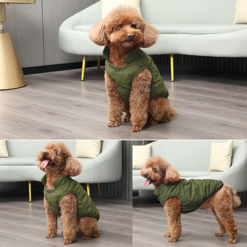 2 Layers Fleece Lined Warm Dog Jacket for Puppy, Soft Windproof Small Dog Coat, Green XS