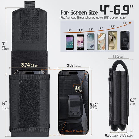 RXW Molle Phone Pouch Tactical Phone Holster Universal Dual Cell Phone Holder Utility EDC Pouch with US Flag Patch