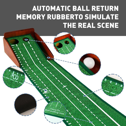 TiwisiTe Putting Green Indoor, Putting Mat with Automatic Ball Return - Solid Wood Structure No Humping, Suitable