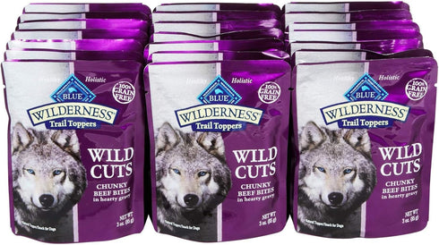 3 oz., 24 Blue Buffalo Wilderness Trail Toppers Chunky Beef Bites in Hearty Gravy Wet Dog Food, Case
