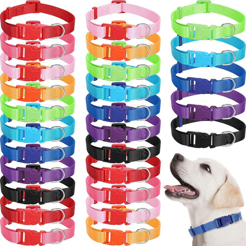Amylove 27 Pcs Adjustable Nylon Dog Collar Bulk for Small Medium Dogs, 9 Colors with Quick Release Buckle for Daily Walk