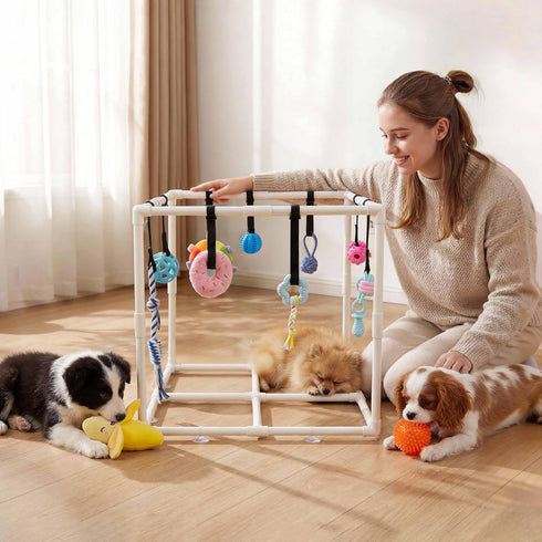 15 23.2" Puppy Play Gym with Puppy Toys, Indoor Jungle Gym with Puppy chewingToys for Teething & Mental Stimulation