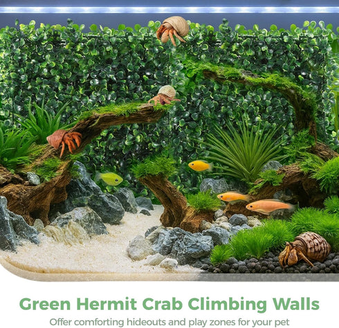 3PCS 9.84 9.84 OMISTAR Hermit Crab Climbing Wall Toys, in Faux Grass Mat Aquarium Decor with Suction Cups, Plastic