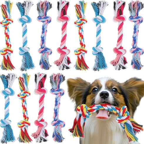 12 Pcs Multi Color Rope Dog Toys | Cotton Puppy Chew Rope Teething Toys for Small and Medium Dogs