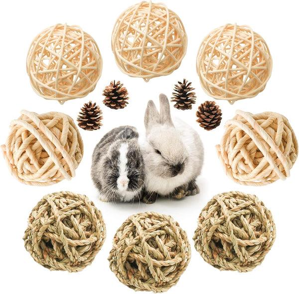 8 Pcs Small Animals Play Balls - Rolling Activity Chew Toys for Rabbits Guinea Pigs Chinchilla Bunny Natural Balls