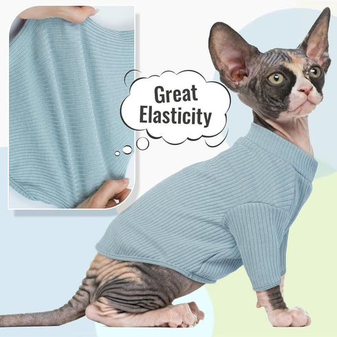 DENTRUN Sphynx Hairless Cats Pullover Shirt, Breathable Turtleneck Sweater, Adorable Cat Clothes Vest Pajamas
