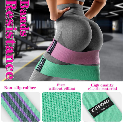 Resistance Bands Set with Non-Slip Design, 3 Levels for Hips & Glutes, Booty Bands for Home Fitness, Yoga, Pilates