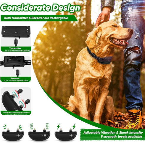 Wireless Dog Fence, Remote Training Collar & Electric Fence, Waterproof & Rechargeable, 2024 Wireless Dog Training