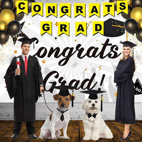 Dog Graduation Outfit - Adjustable Graduation Cap with Black Tassels 2023 Charm, Necktie and Bow Tie Collar for Dogs